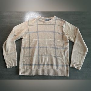 Oscar De La Renta Tan Beige Gingham Sweater Crewneck S